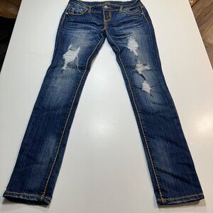 Almost Famous Distressed Jeans Size 5 with Signature Stitching